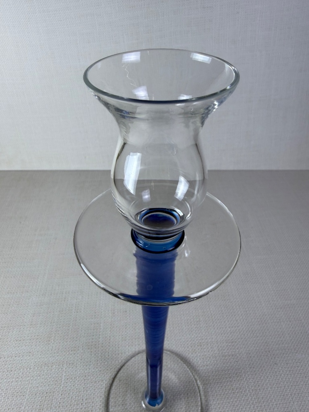 Vintage Art Glass Candlestick Holder — Cobalt Blue Stem with Hurricane Top - Picture 13 of 15
